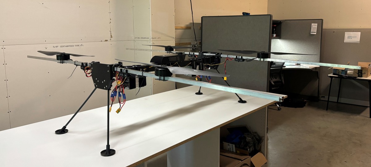 AeroFly Alpha airframe on the bench, an open, modular drone platform
