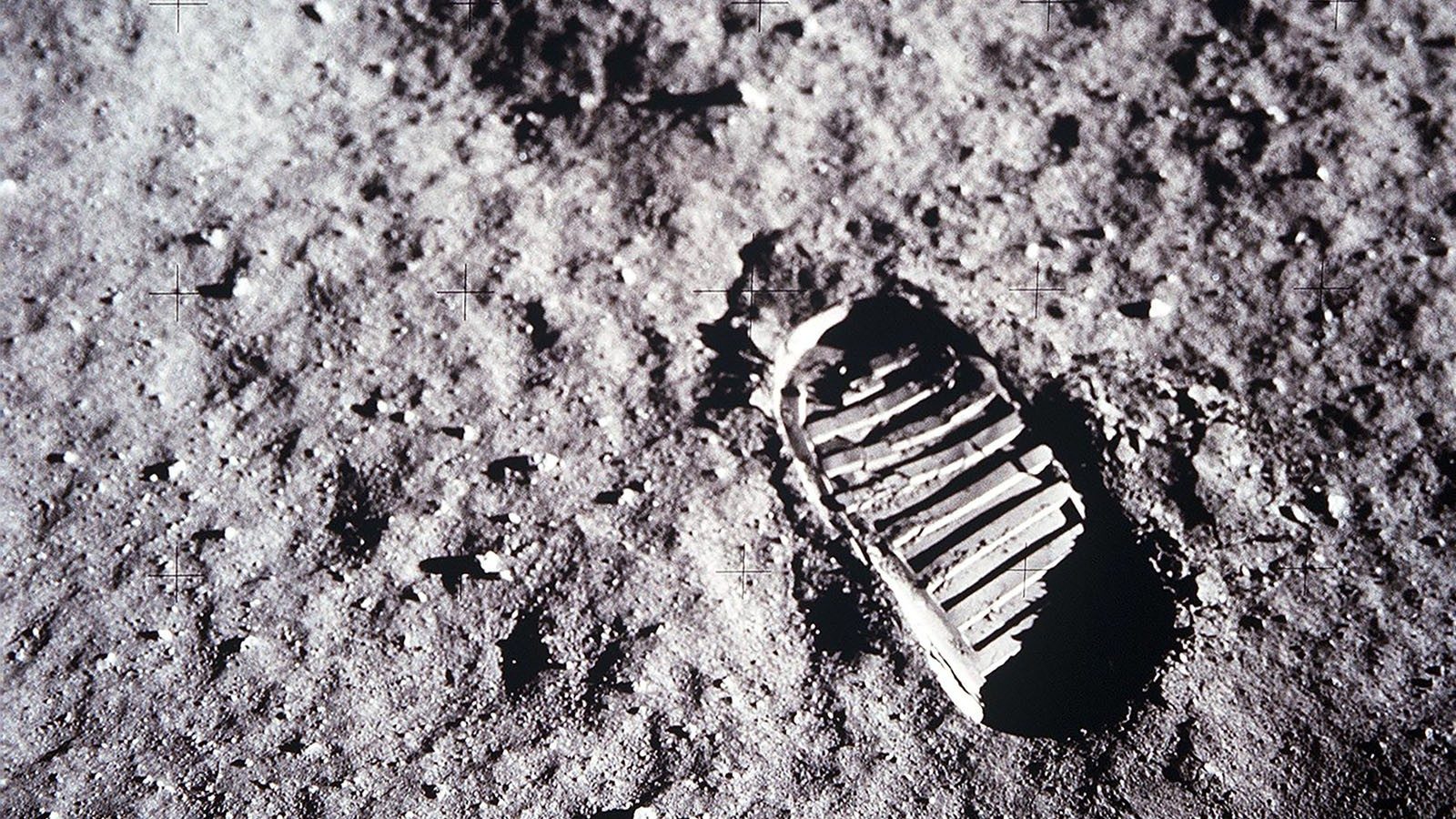 Apollo bootprint in lunar regolith