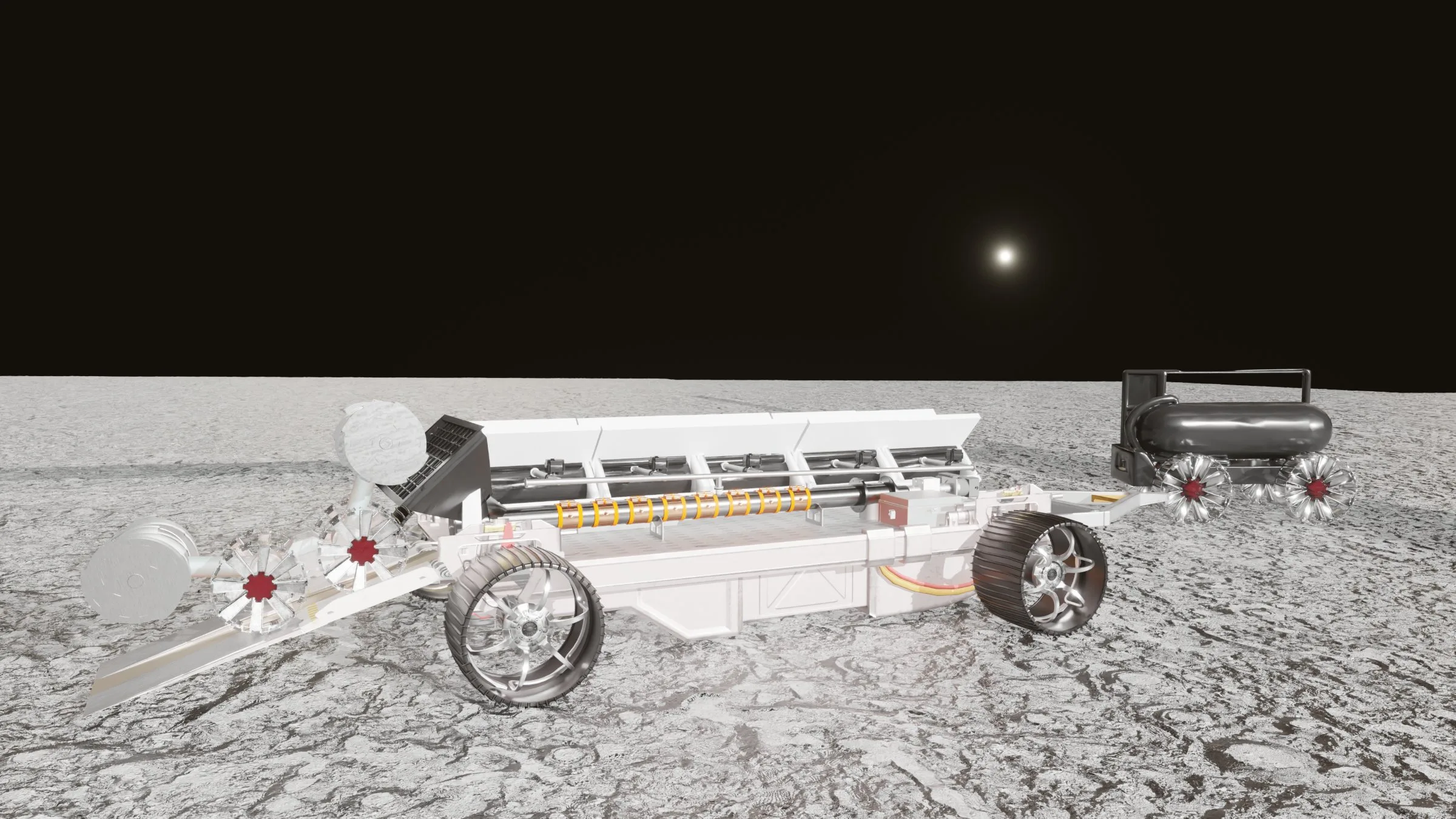 Render of the VADER lunar water-extraction system on the Moon